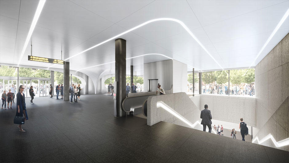 Un des deux accès à la station Fornebu ©Zaha Hadid Architects et A-lab